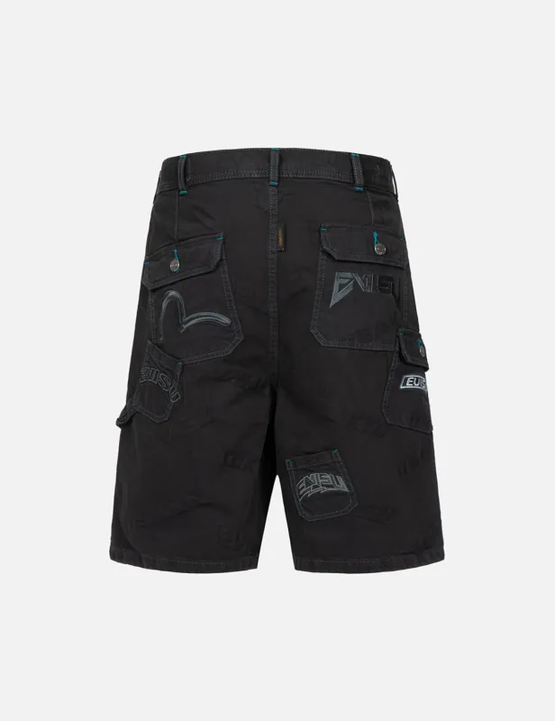 Allover Logo Jacquard Shorts with Multiple Pockets sold by Evisu