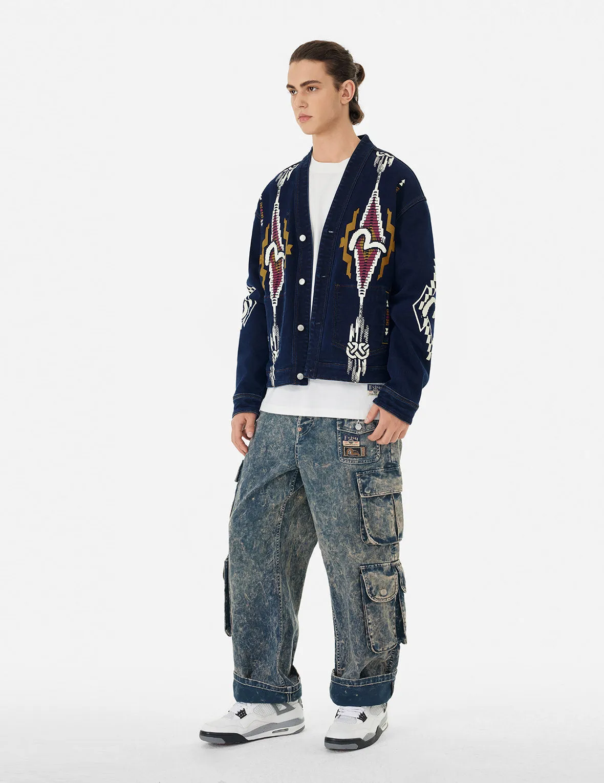 Chimayo Tapestry and Seagull Print Reversible Boxy Denim Jacket sold by Evisu product image thumbnail 3
