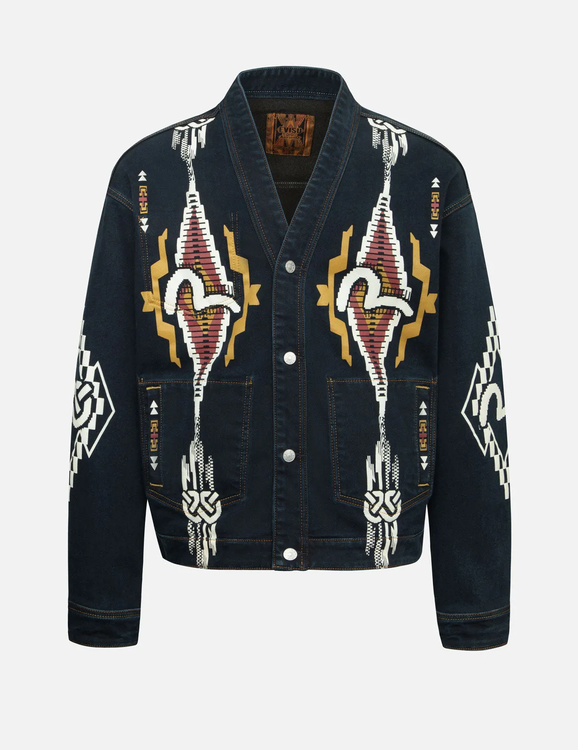 Chimayo Tapestry and Seagull Print Reversible Boxy Denim Jacket sold by Evisu