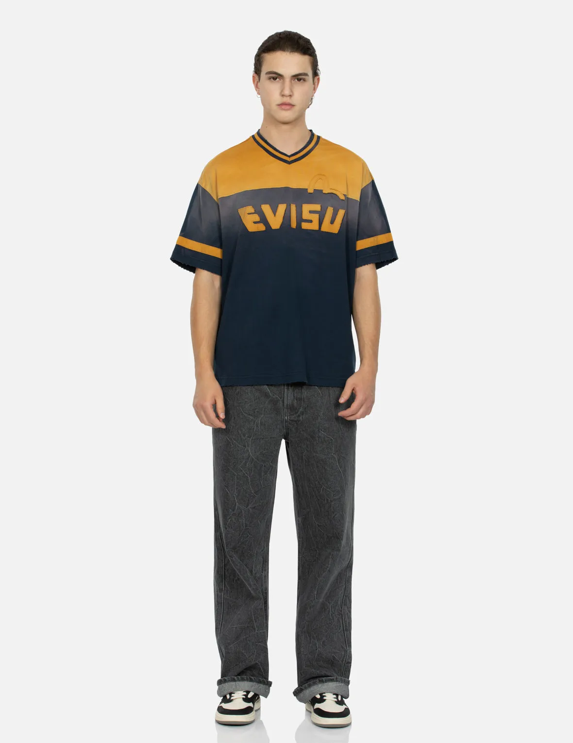 Seagull and Logo Appliqué Embroidery Boxy V-Neck T-shirt sold by Evisu product image thumbnail 5