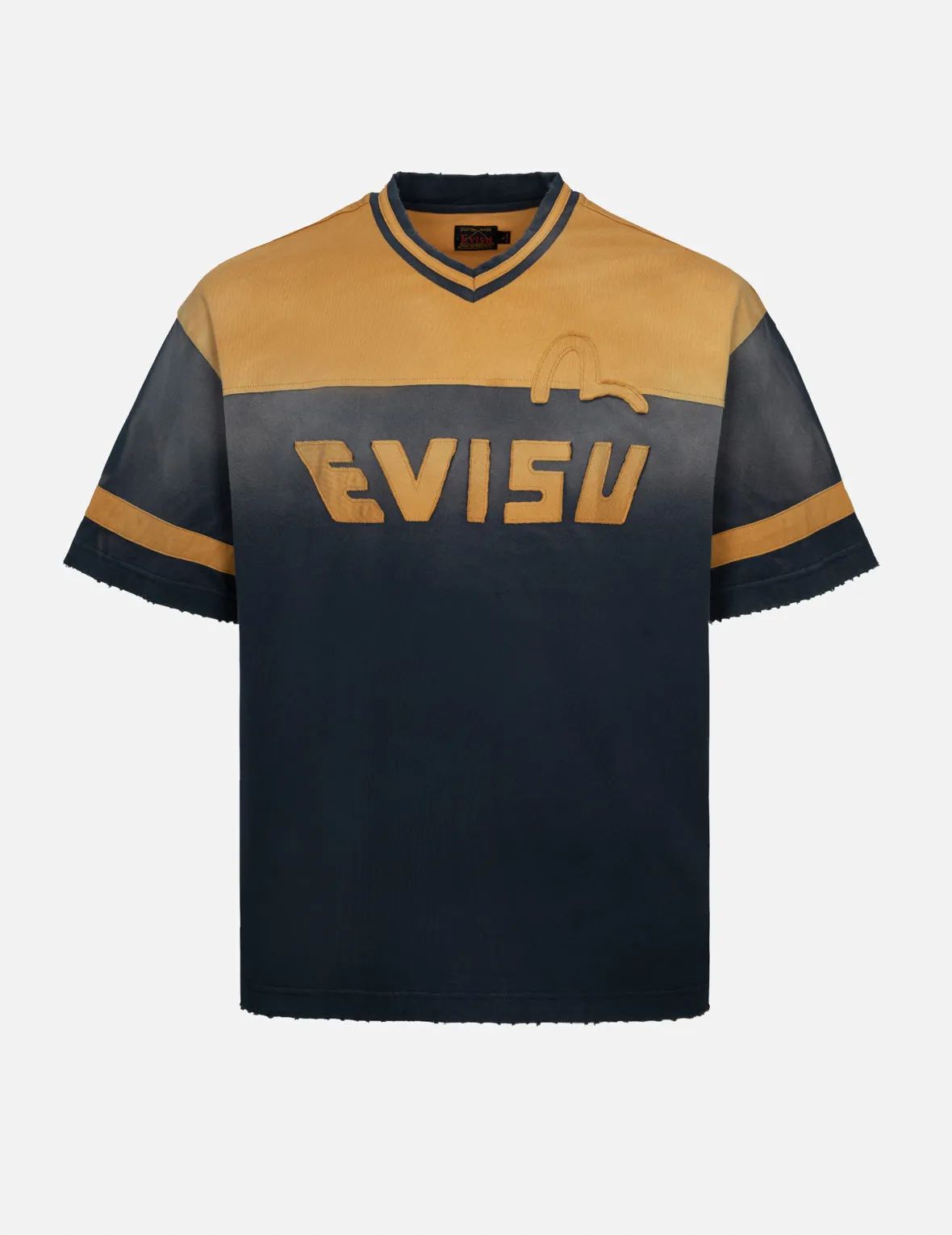 Seagull and Logo Appliqué Embroidery Boxy V-Neck T-shirt sold by Evisu