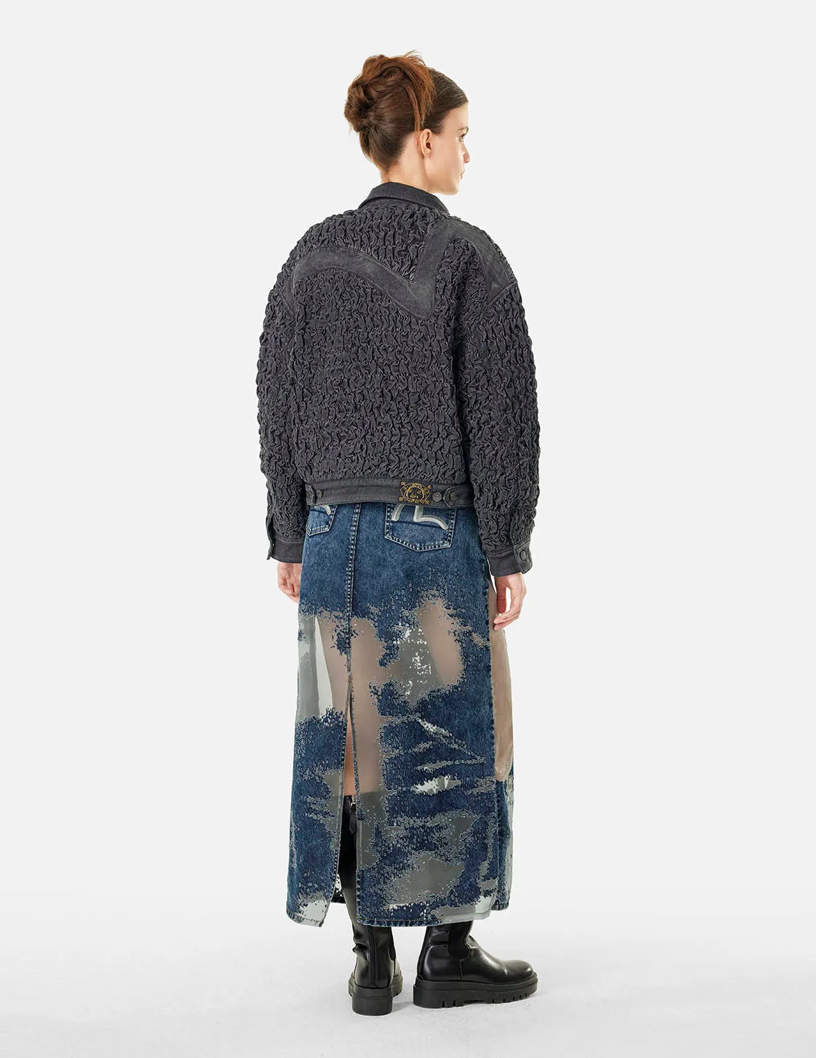 Seagull Embroidery Fashion Fit Burn-Out Denim Skirt sold by Evisu product image thumbnail 4