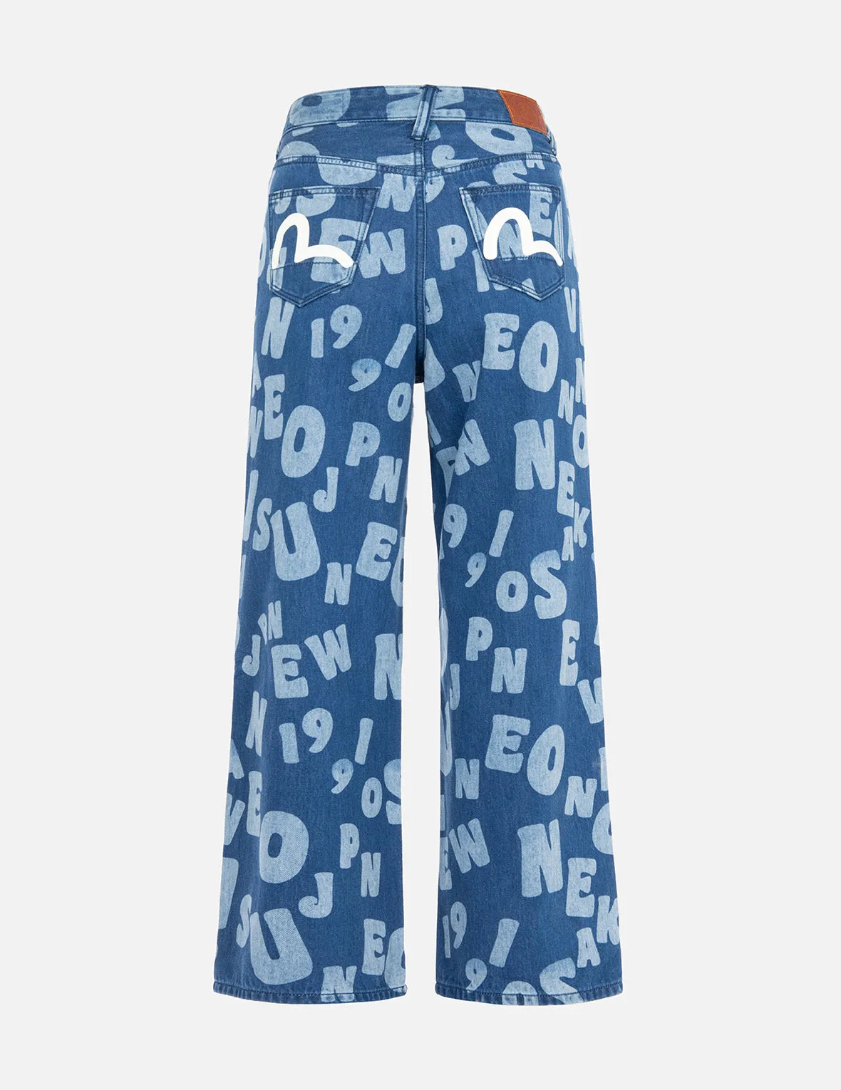 Allover Text Discharge Print Loose-Fit Jeans sold by Evisu