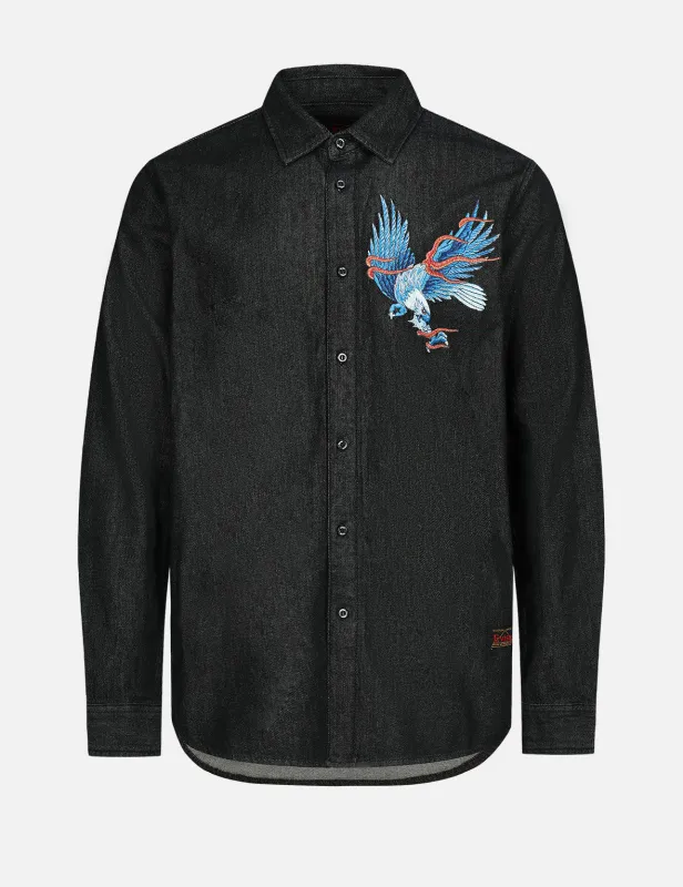 Eagle and Seagull Embroidery Denim Shirt sold by Evisu