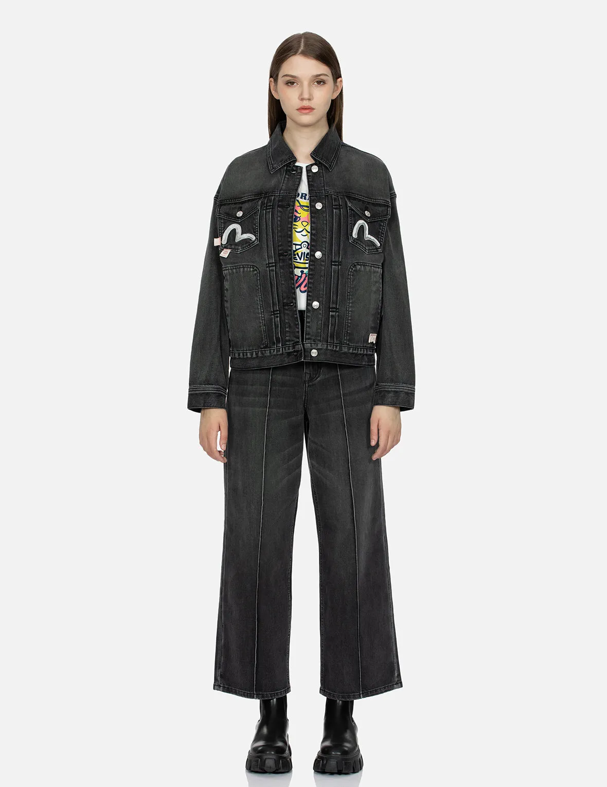 Seagull Embroidery with Logo-pattern Panelled Fashion Fit Denim Jacket sold by Evisu product image thumbnail 5