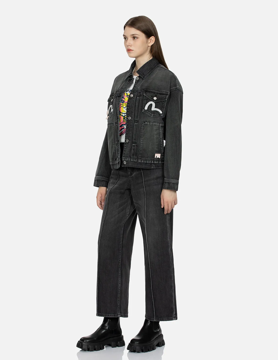 Seagull Embroidery with Logo-pattern Panelled Fashion Fit Denim Jacket sold by Evisu product image thumbnail 3