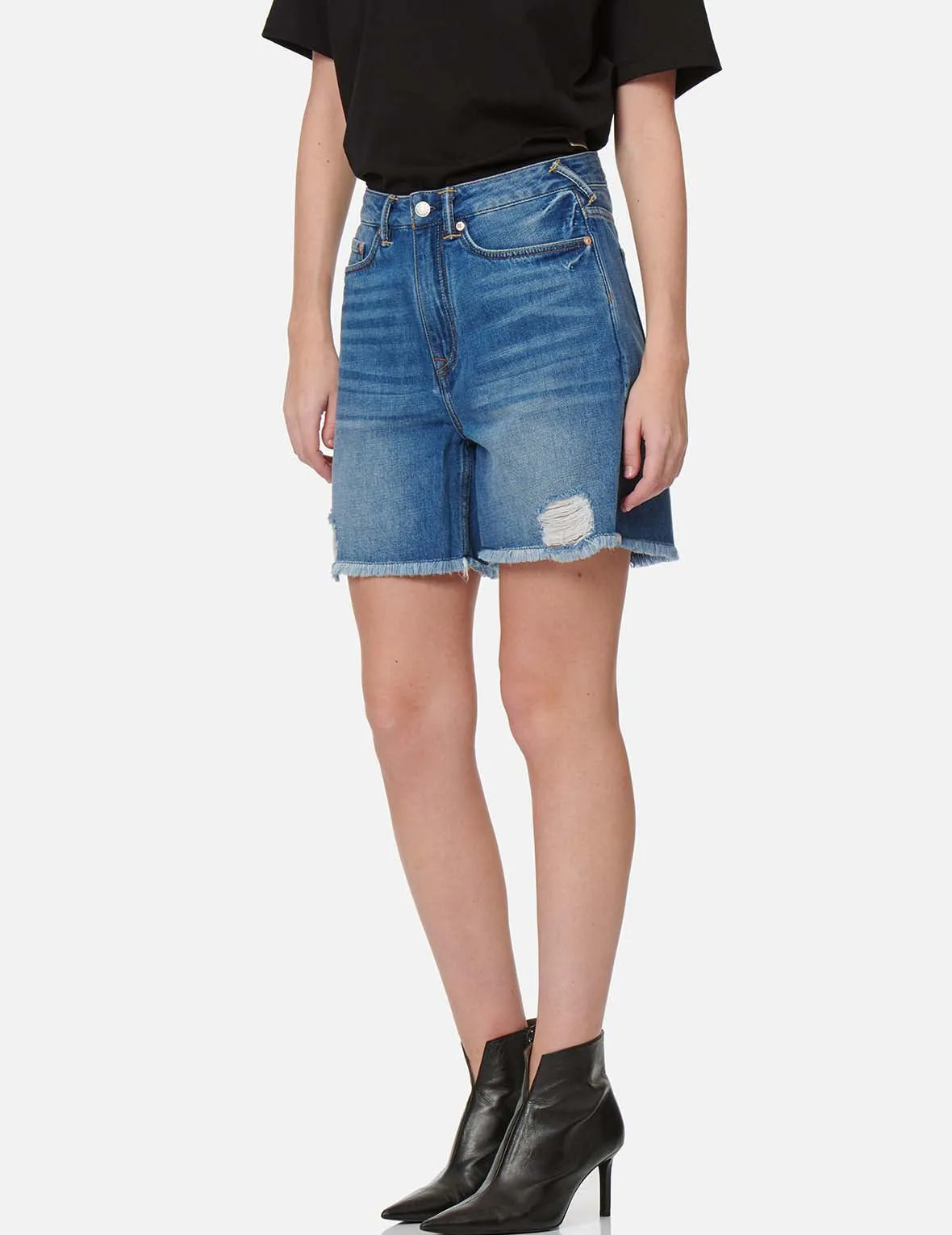 Seagull Embroidery Distressed Denim Shorts sold by Evisu product image thumbnail 3