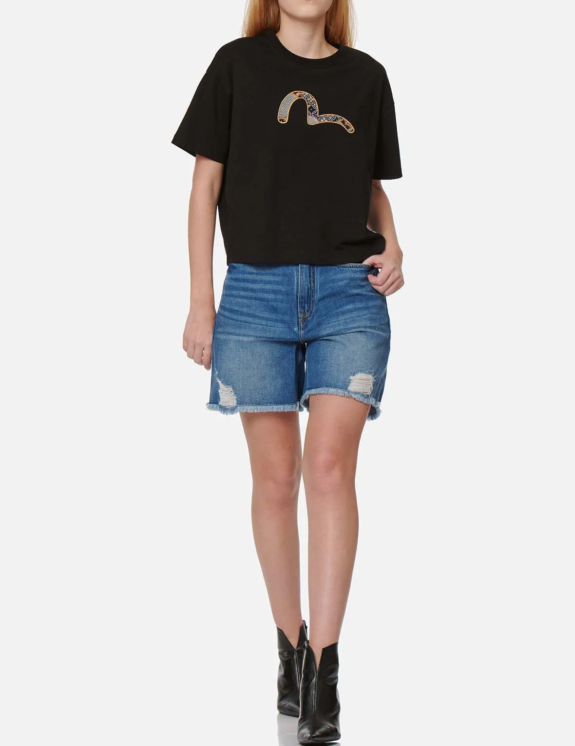 Seagull Embroidery Distressed Denim Shorts sold by Evisu product image thumbnail 5