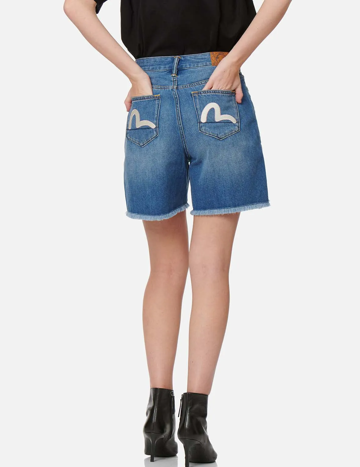 Seagull Embroidery Distressed Denim Shorts sold by Evisu product image thumbnail 4