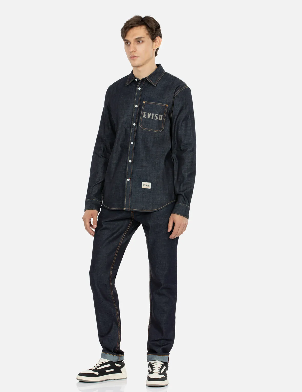 Kumadori Daruma Daicock Print Regular Fit Denim Shirt sold by Evisu product image thumbnail 4