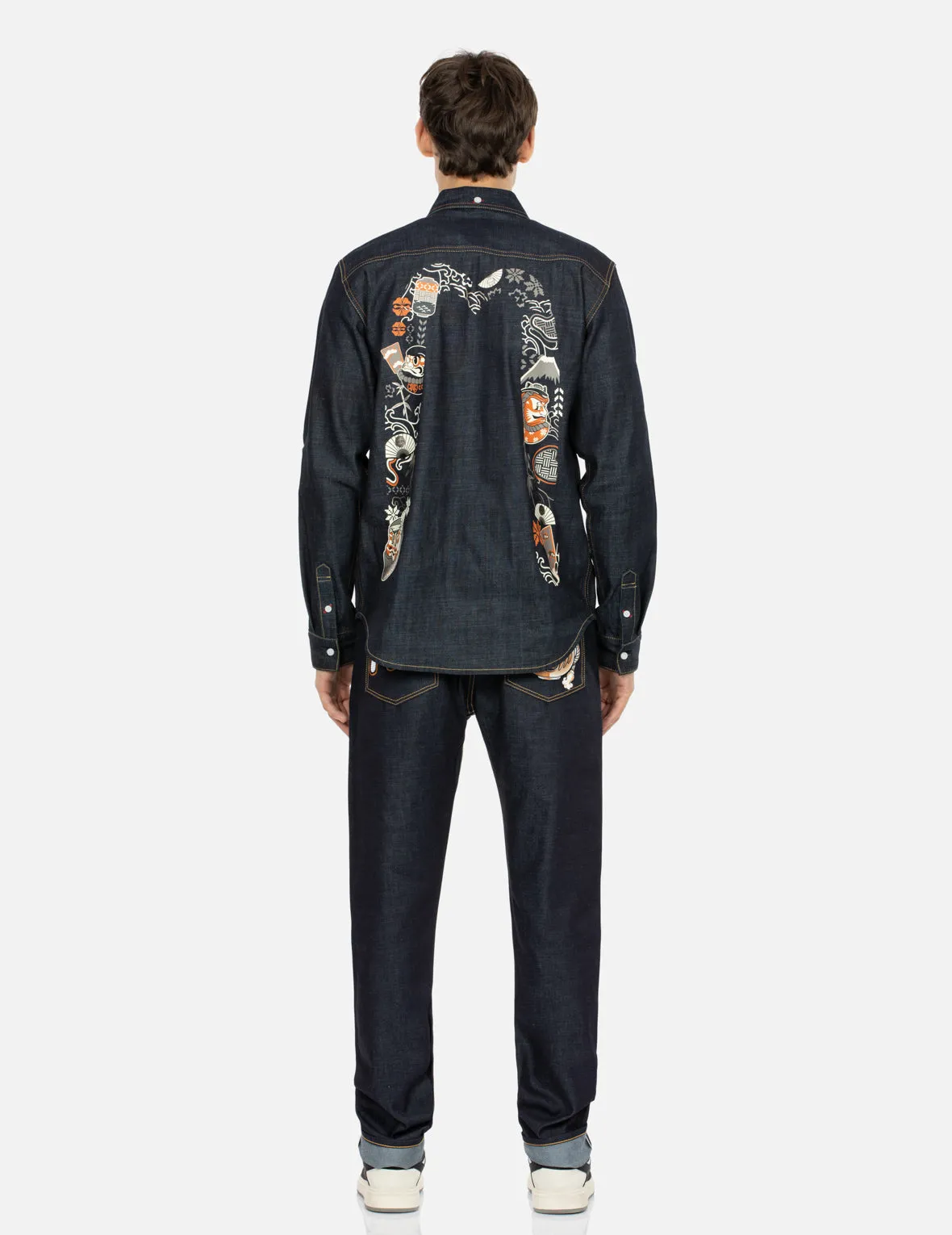 Kumadori Daruma Daicock Print Regular Fit Denim Shirt sold by Evisu product image thumbnail 5