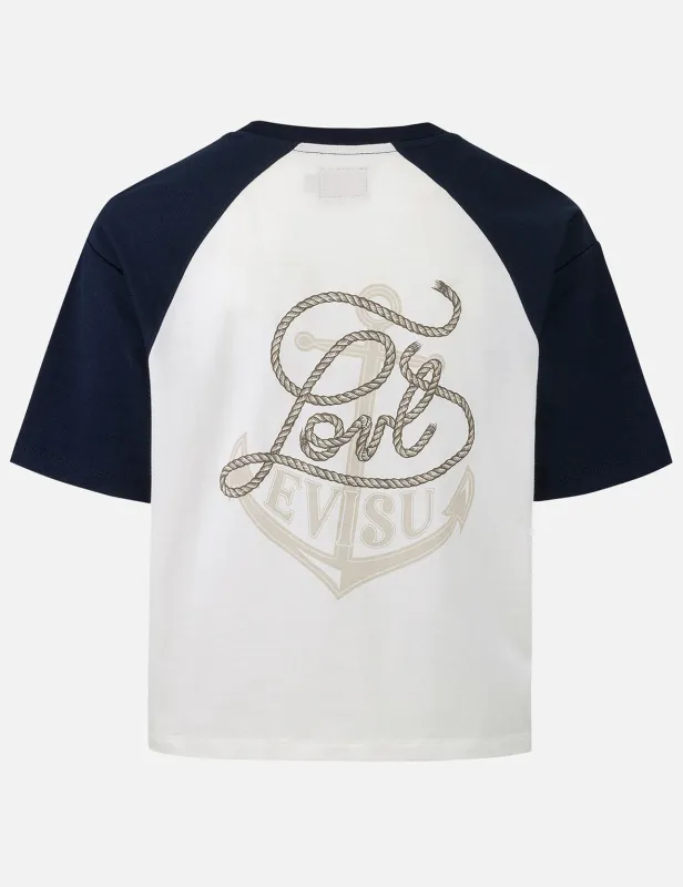 Nautical Theme Embroidery and Print Cropped Horn-sleeve T-Shirt sold by Evisu