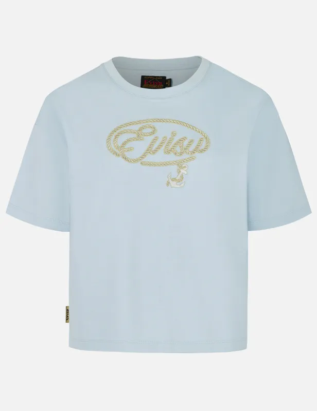 Rope Twist Logo and Anchor Embroidery Cropped T-Shirt sold by Evisu