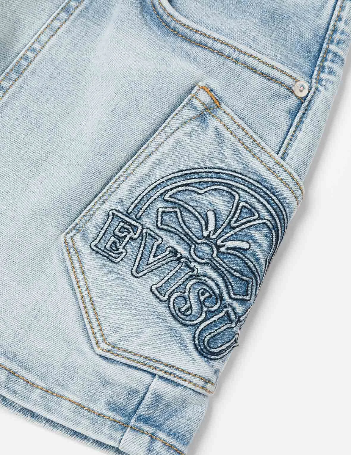 Kamon and Logo Embroidery Regular Fit Denim Skorts sold by Evisu product image thumbnail 3
