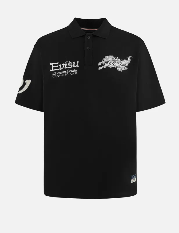 Hakutaku and Logo Embroidery Oversized Polo Shirt made by Evisu