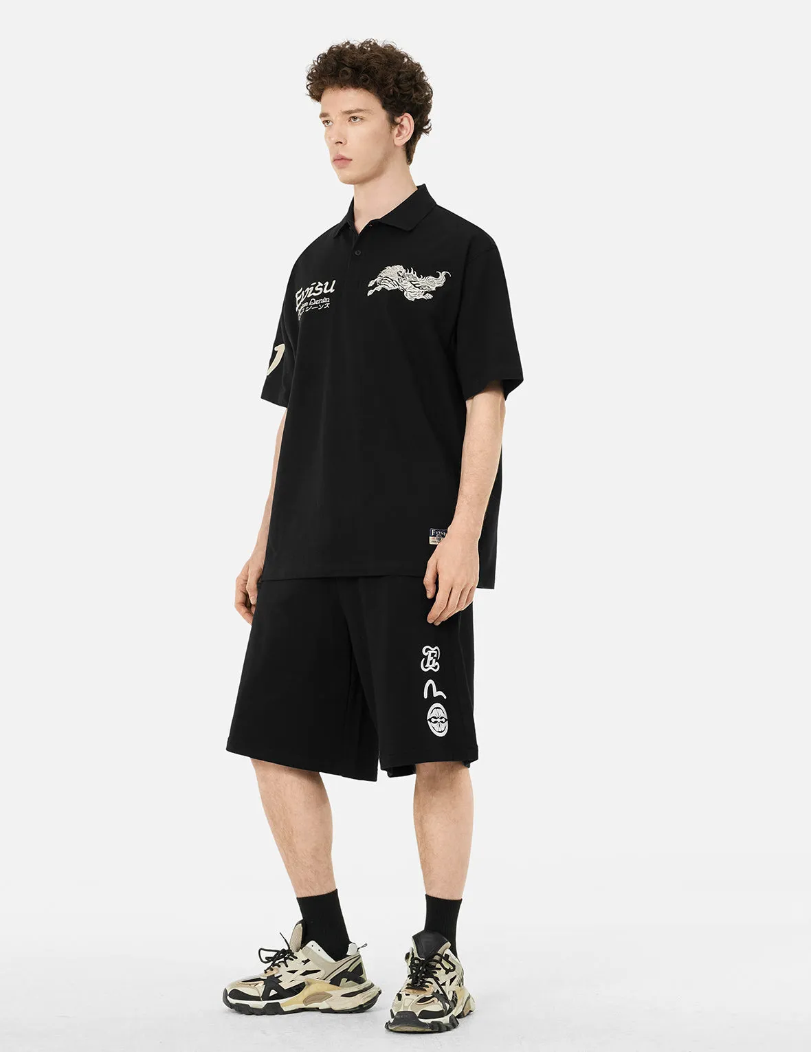 Hakutaku and Logo Embroidery Oversized Polo Shirt sold by Evisu product image thumbnail 3
