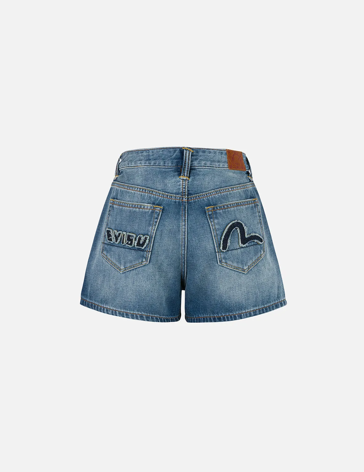 Deconstructed Seagull and Logo Applique Relax Fit Denim Shorts sold by Evisu