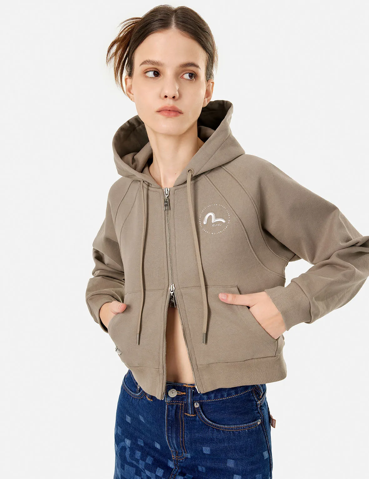 Segull Print Cropped Zip-Up Sweatshirt sold by Evisu product image thumbnail 5