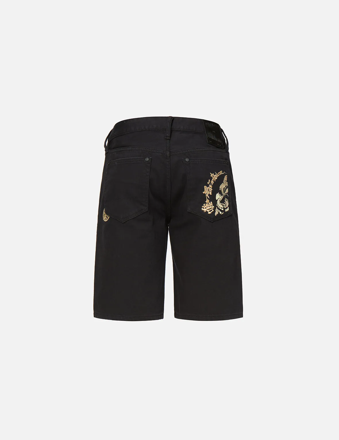 Hannya Skull Embroidered Denim Shorts sold by Evisu