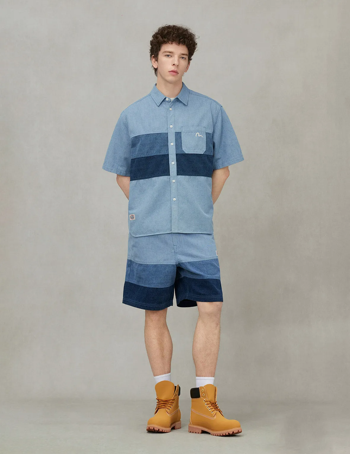 Panel Design Regular Fit Denim Shorts sold by Evisu product image thumbnail 3
