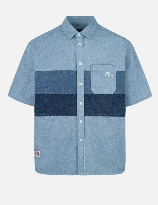 Panel Design Fashion Fit Denim Short-Sleeves Shirt sold by Evisu