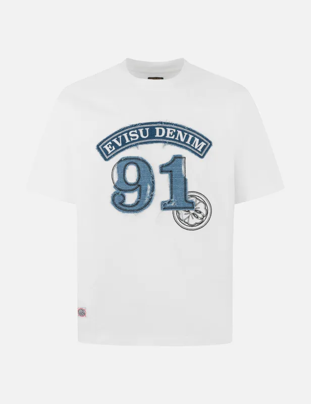 Logo and "91" Appliqué Embroidery Relax Fit T-shirt sold by Evisu