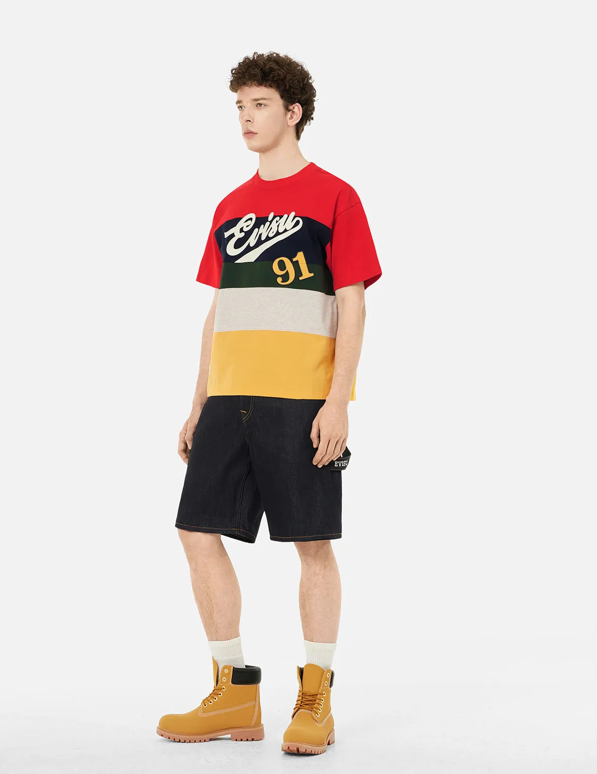 Logo and "91" Appliqué Embroidery Relax Fit Stripe T-Shirt sold by Evisu product image thumbnail 3