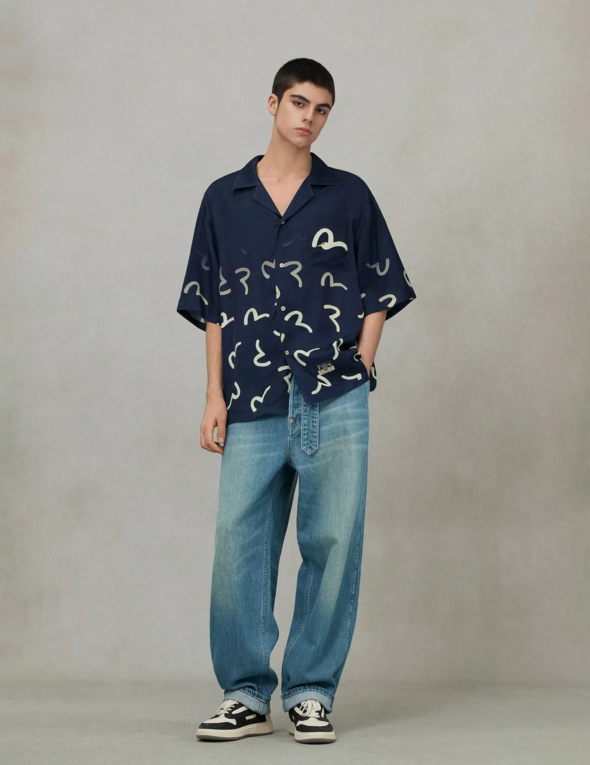 Allover Seagull Print Boxy Short-Sleeve Shirt sold by Evisu product image thumbnail 3