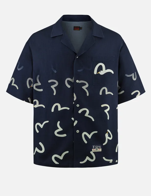 Allover Seagull Print Boxy Short-Sleeve Shirt sold by Evisu