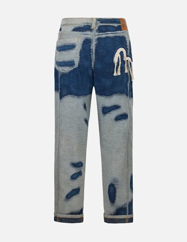 Distressed Seagull Embroidery Fashion Fit Denim Jeans sold by Evisu