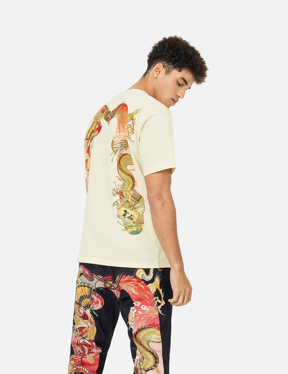Soaring Snake Daicock Print Relax Fit T-shirt - Cream sold by Evisu product image thumbnail 5