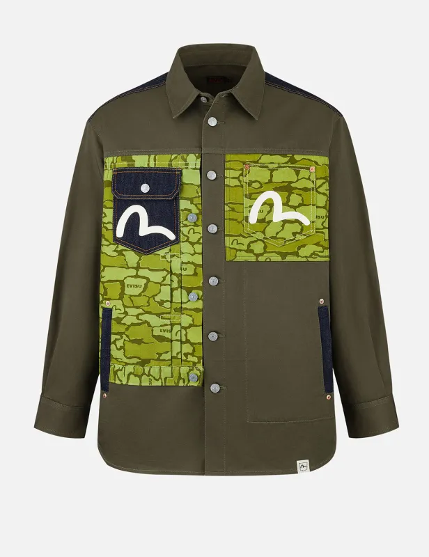 Seagull Print and Hybrid Ishigaki Camouflage Regular Fit Shirt Jacket sold by Evisu