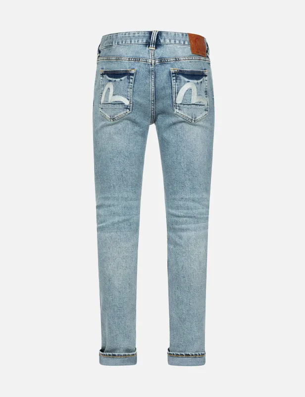 Seagull Embroidery Distressed Flex Skinny Denim Jeans #2028 sold by Evisu