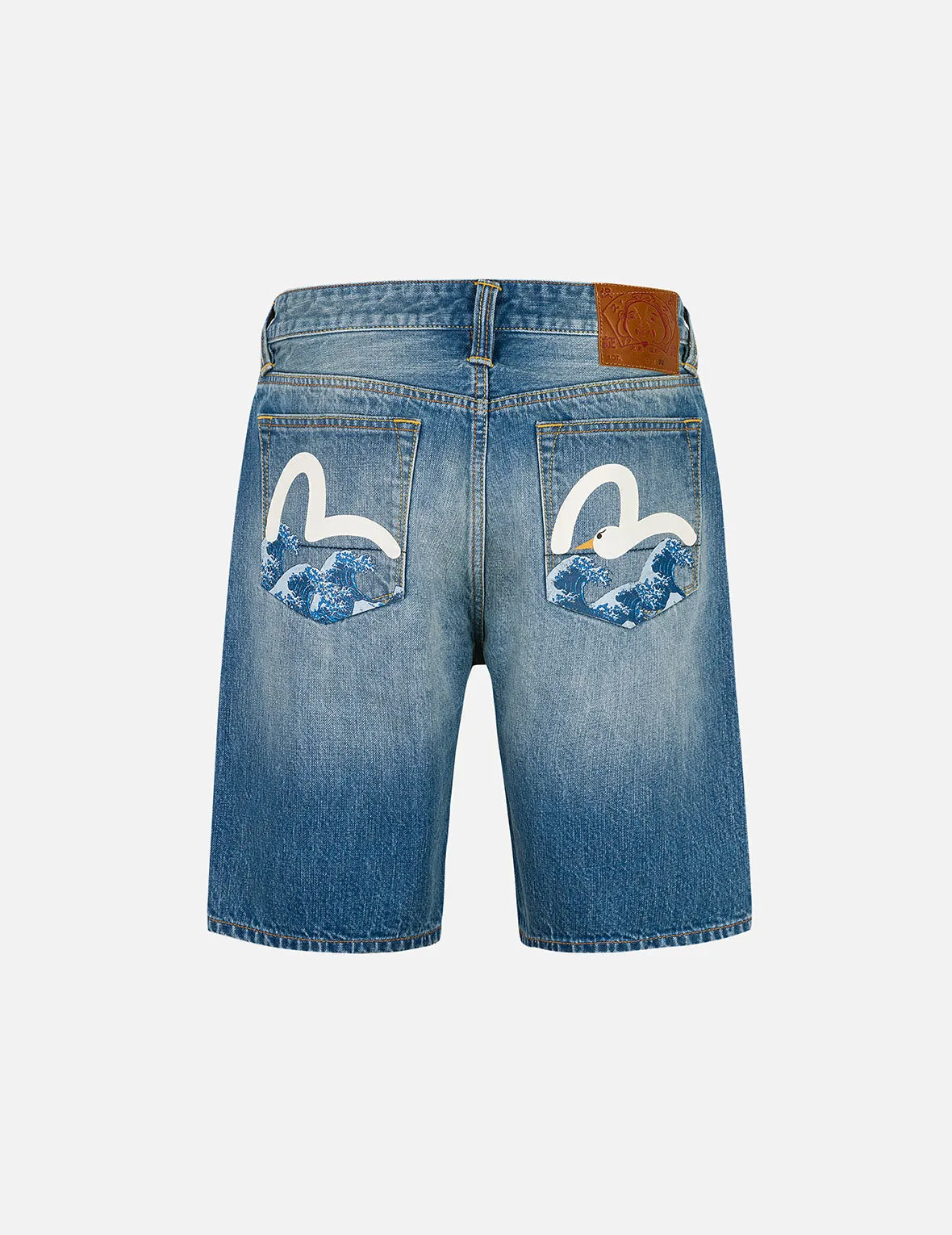 Playful Seagull and The Great Wave Print Regular Fit Denim Shorts sold by Evisu