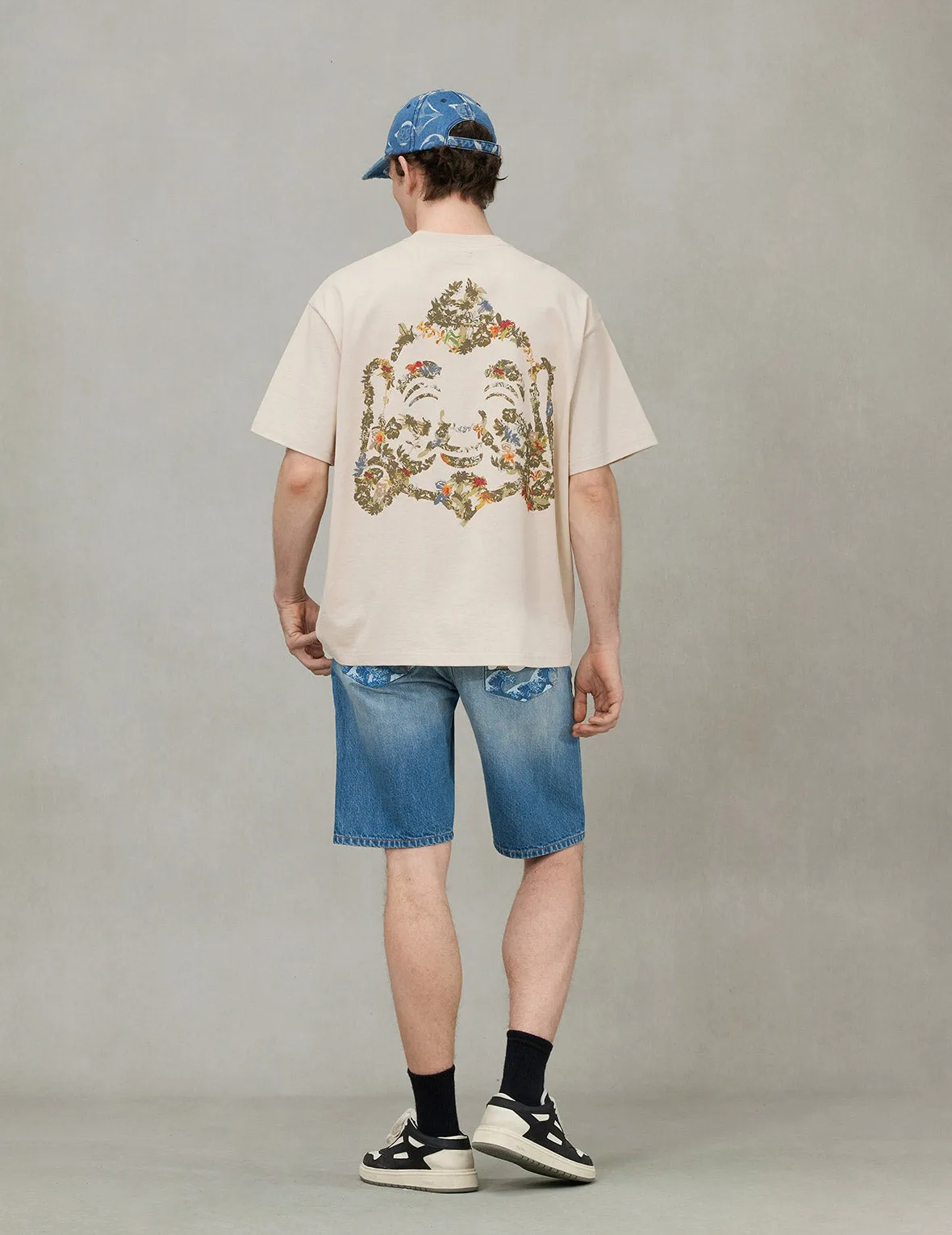 Playful Seagull and The Great Wave Print Regular Fit Denim Shorts sold by Evisu product image thumbnail 4