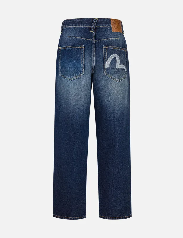 Hand-Drawn Seagull Print 3D Fit Jeans sold by Evisu