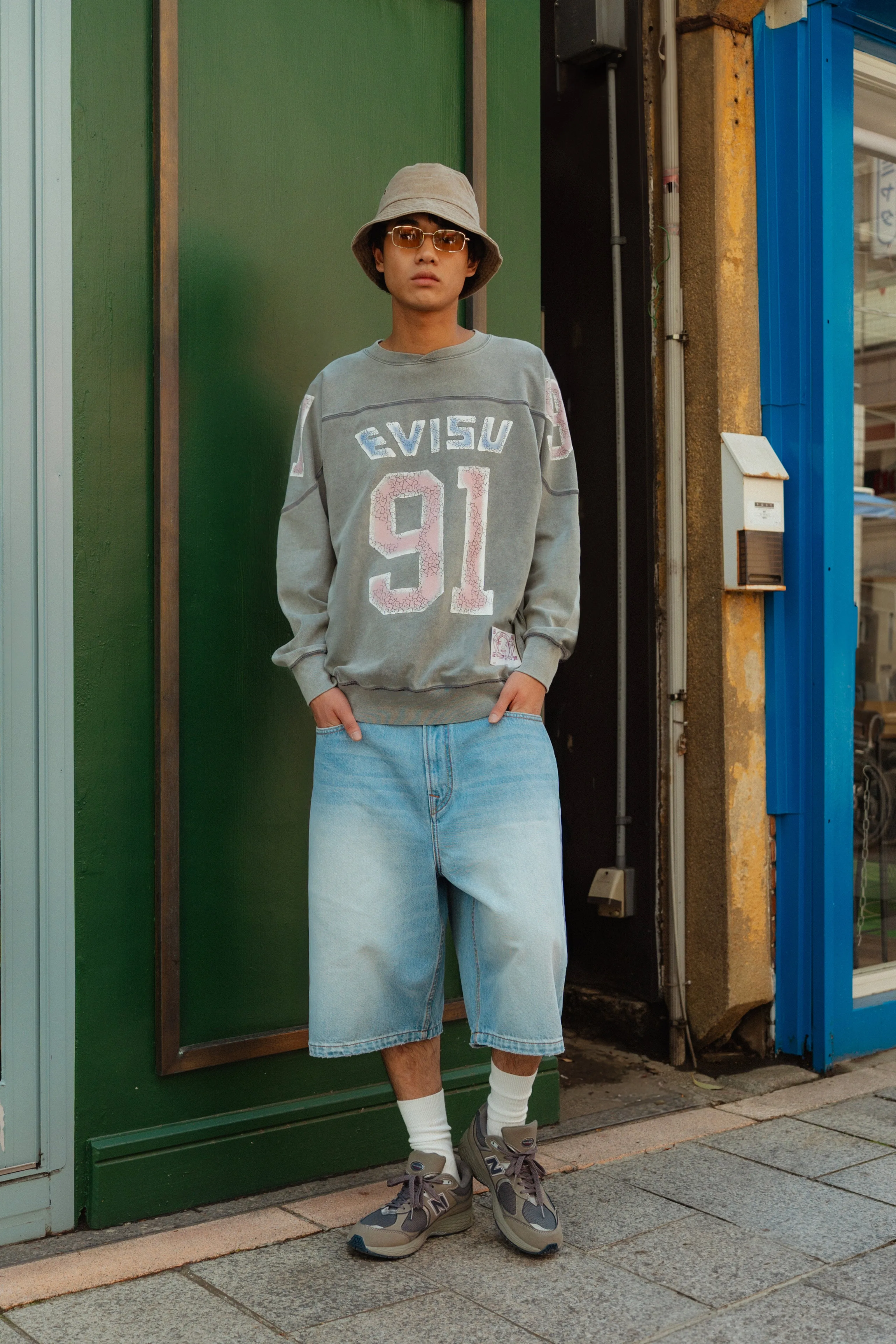 Seagull Embroidery Regular Fit Washed Denim Shorts sold by Evisu product image thumbnail 5