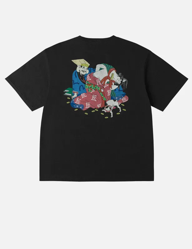EVISU X F-LAGSTUF-F Shuga and Koban Coin Seagull Print Regular Fit T-shirt - Black sold by Evisu