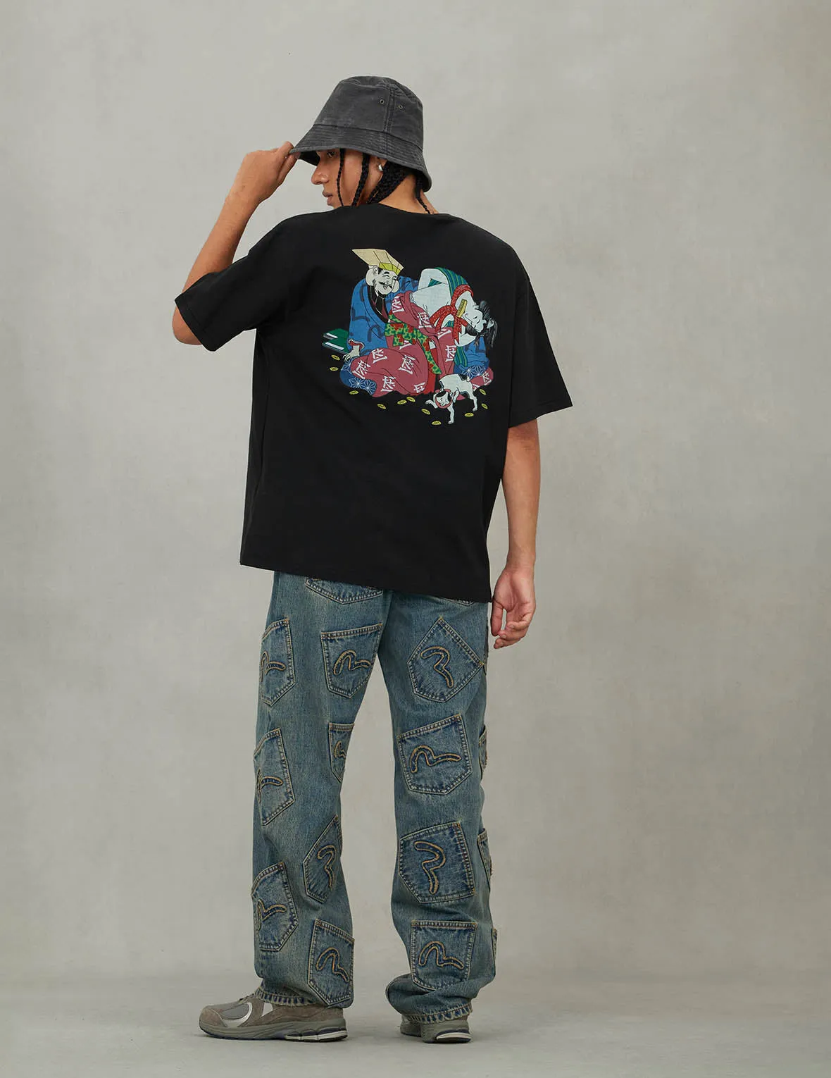 EVISU X F-LAGSTUF-F Shuga and Koban Coin Seagull Print Regular Fit T-shirt - Black sold by Evisu product image thumbnail 5