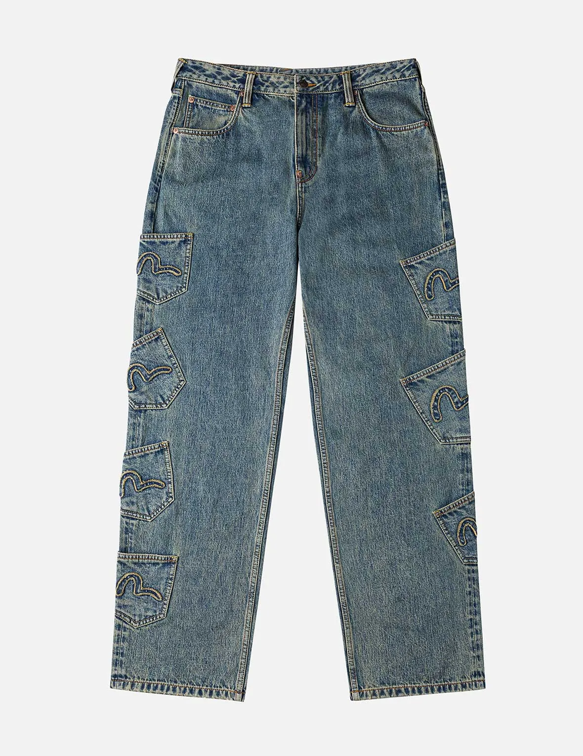 EVISU X F-LAGSTUF-F Dirty Washed and Embroideried Multi-Pocket Relax Fit Denim Jeans sold by Evisu product image thumbnail 2