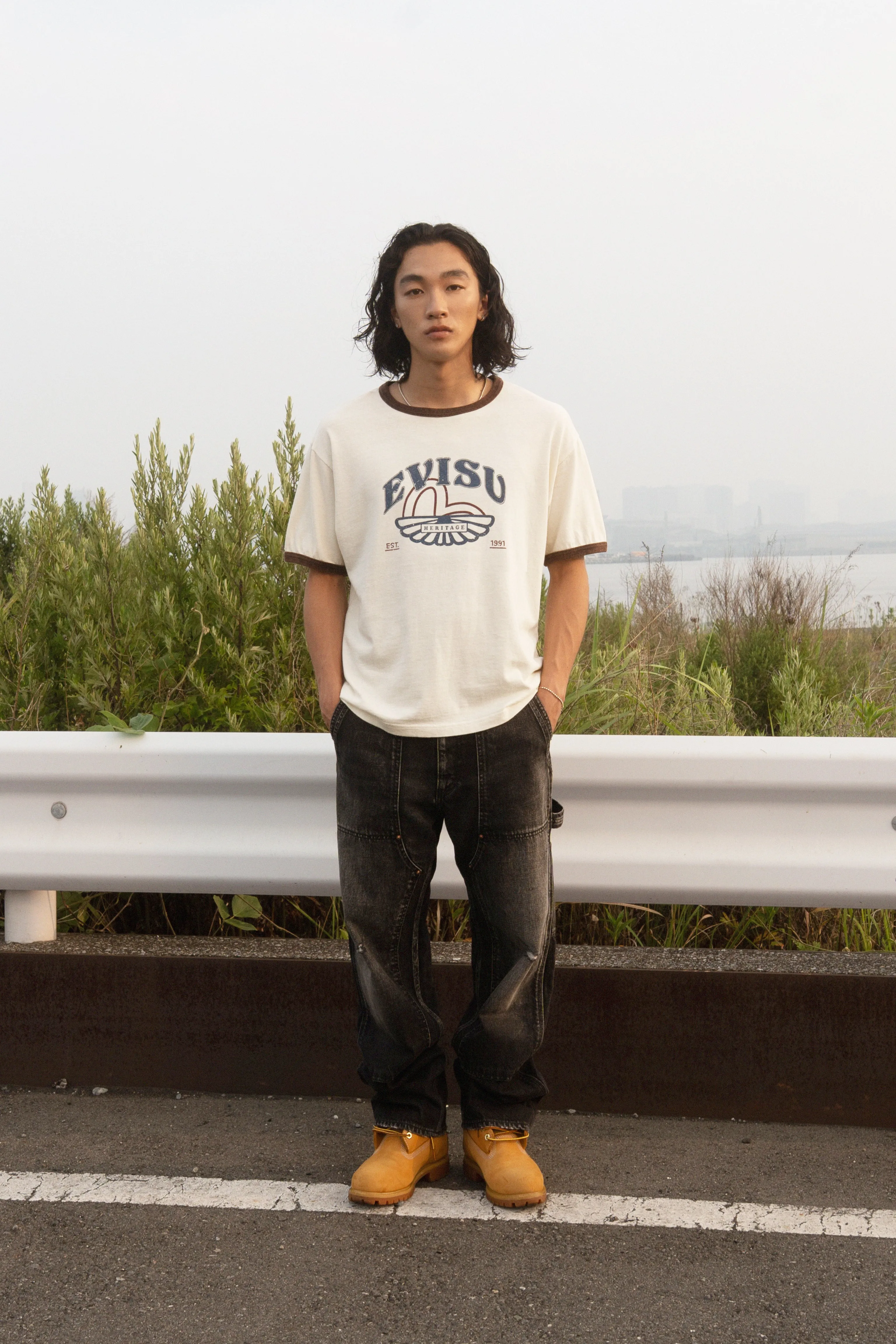 Washed Seagull and Logo Print Regular Fit Ringer T-shirt sold by Evisu product image thumbnail 5
