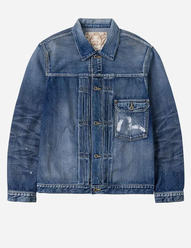 Seagull Print Regular Fit Denim Trucker Jacket made by Evisu