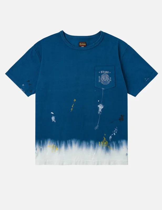 Daruma and Logo Embroidery Regular Fit Dip dyeing T-shirt sold by Evisu