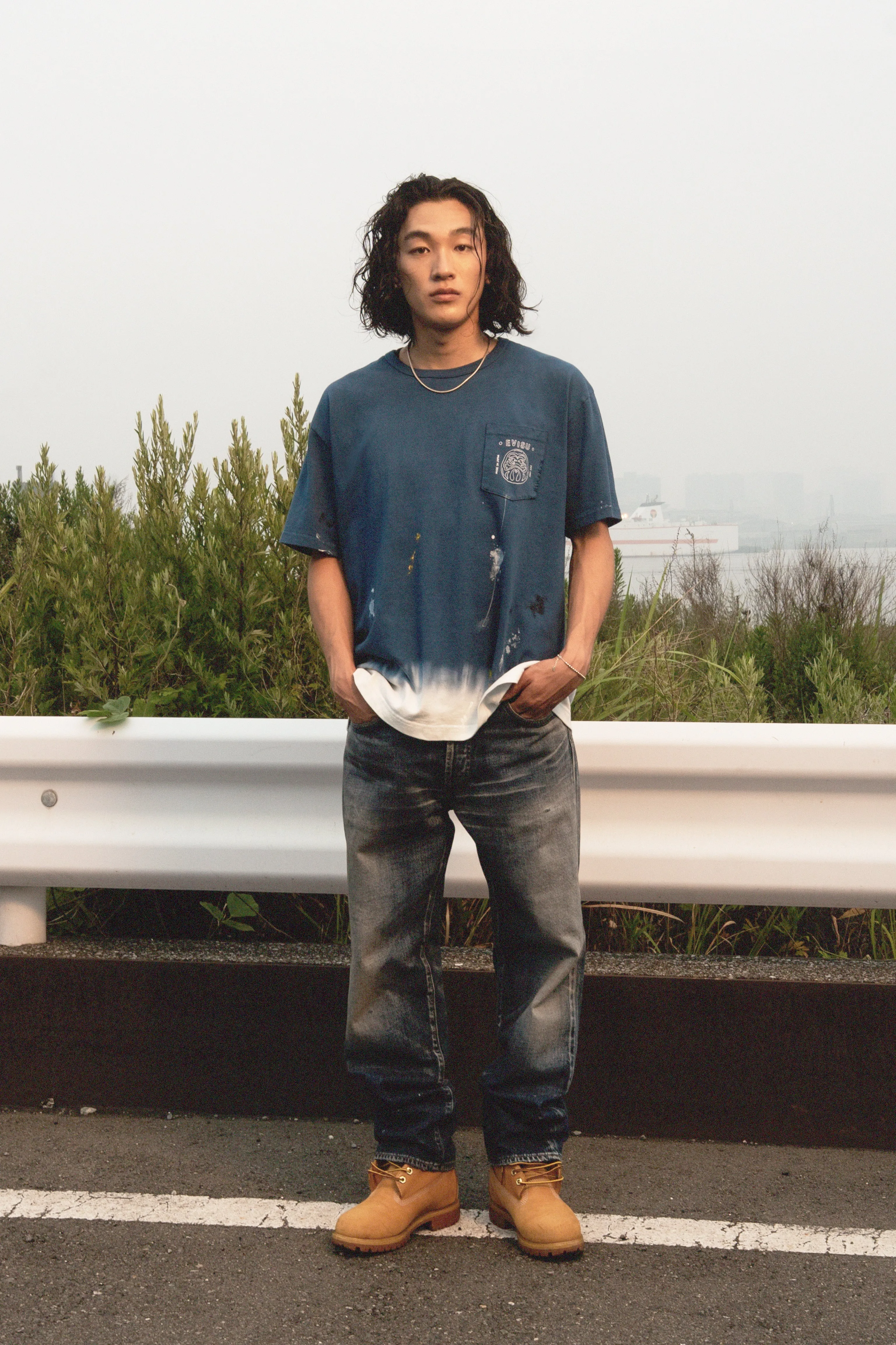 Daruma and Logo Embroidery Regular Fit Dip dyeing T-shirt sold by Evisu product image thumbnail 5