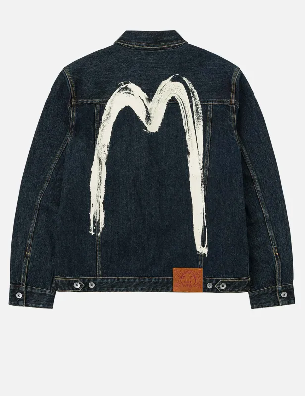 Washed Brushstroke Daicock Print Regular Fit Denim Jacket sold by Evisu