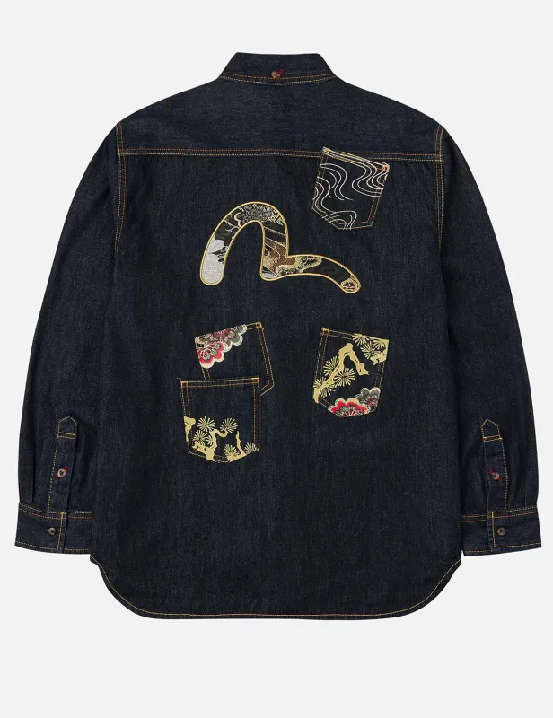 Multi-pocket and Barcode Seagull Embroidery Regular Fit Denim Shirt sold by Evisu