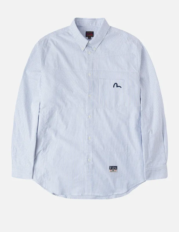 Deconstructed Seagull Embroidery Relax Fit Striped Shirt sold by Evisu