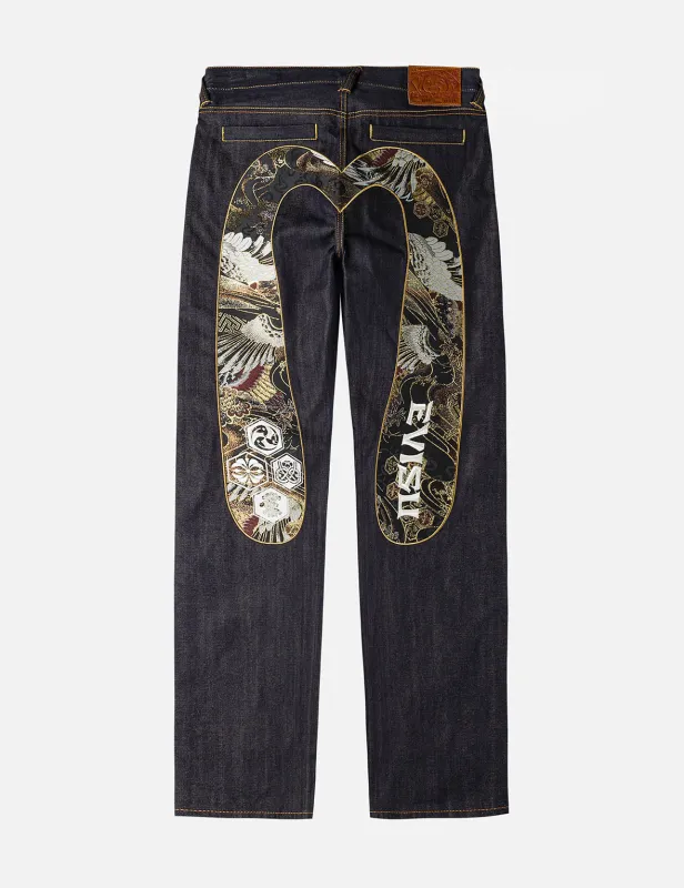 Brocade Inserted Daicock with Logo Embroidery Regular Fit Jeans #2000 sold by Evisu
