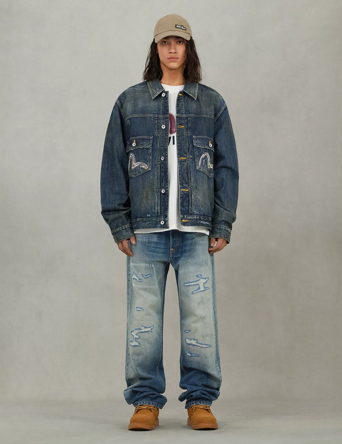 Washed Seagull Embroidery Relax Fit Denim Jacket sold by Evisu product image thumbnail 5