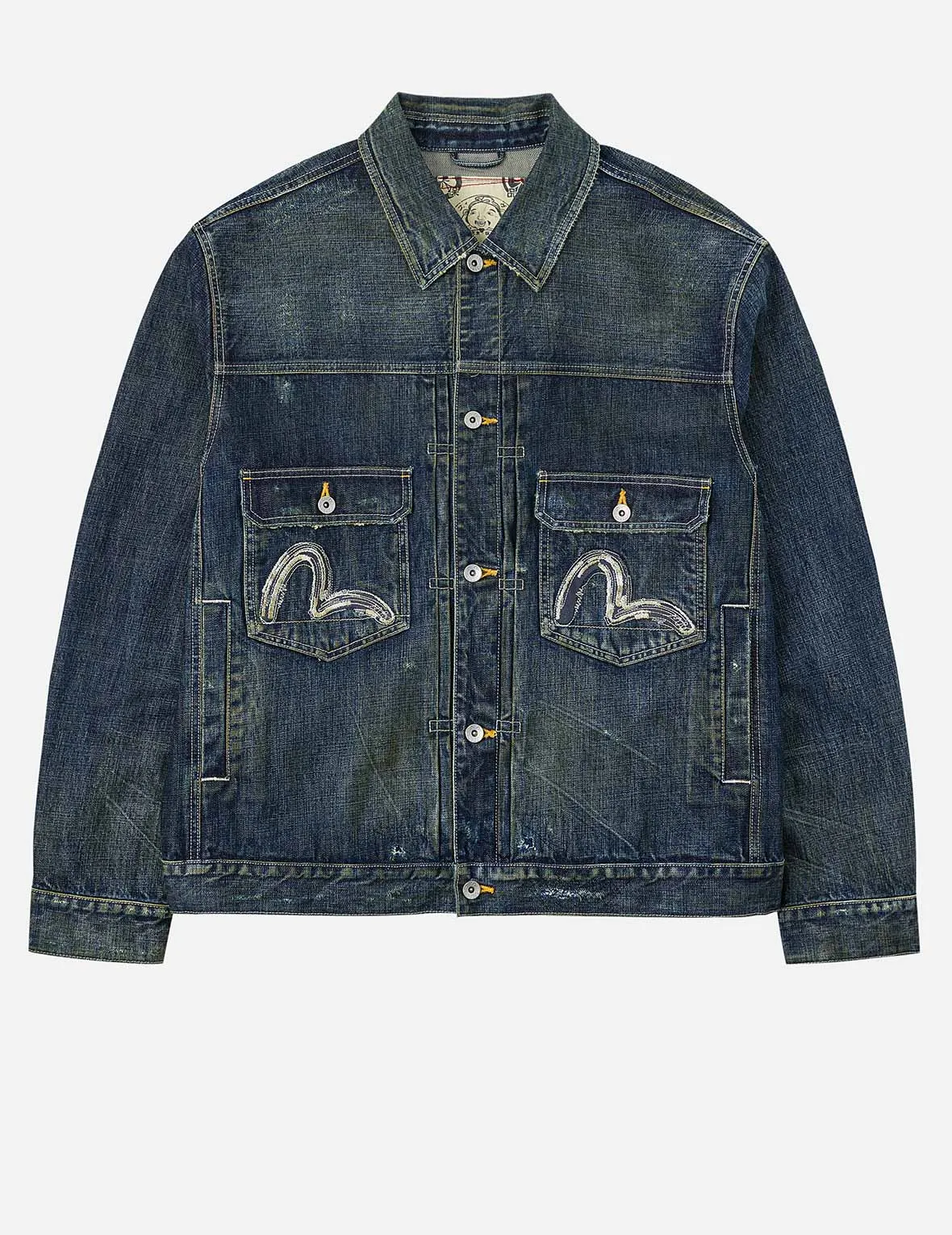 Washed Seagull Embroidery Relax Fit Denim Jacket sold by Evisu